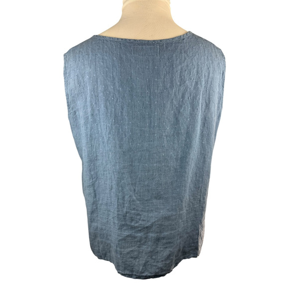 FLAX 2 Piece Linen Set Jacket & Sleeveless Shirt Blue Lagenlook Plus Size 1G 1X - Picture 13 of 16